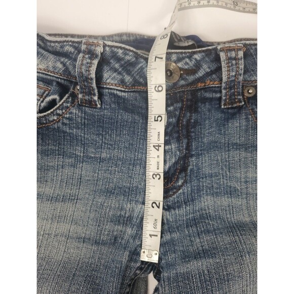 Refuge Jeans Skinny Boot Flare Distressed Blue Low Embroidered 29x30 Size 9R Y2K - Picture 7 of 10